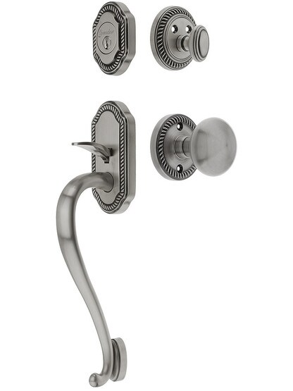 Newport Entry Lock Set in Antique Pewter Finish with Fifth Avenue Knob and